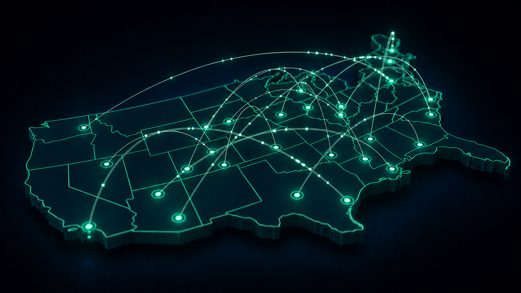 United States coverage map with glowing network connections